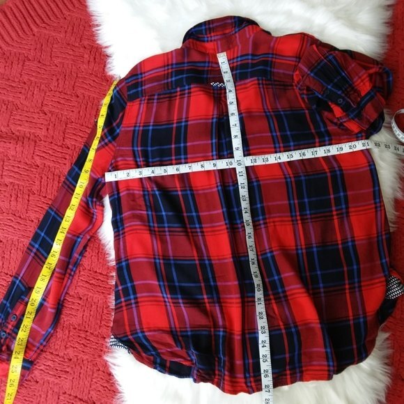Como Vintage | Red Plaid Contrast Print Top - Picture 6 of 9
